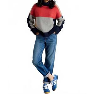 NEW WHITE STUFF mary colorblock turtle neck sweater in grey multi